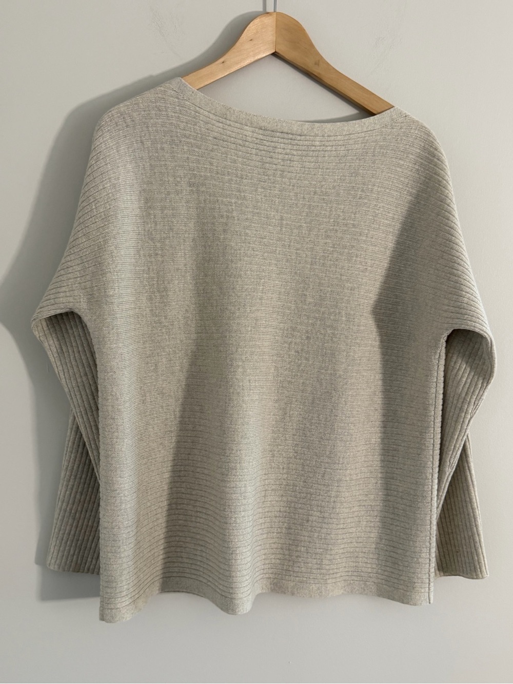 Eileen Fisher 100% Wool Seeater Womens M Beige Dolman Ribbed Pullover Minimalist - Picture 7 of 9